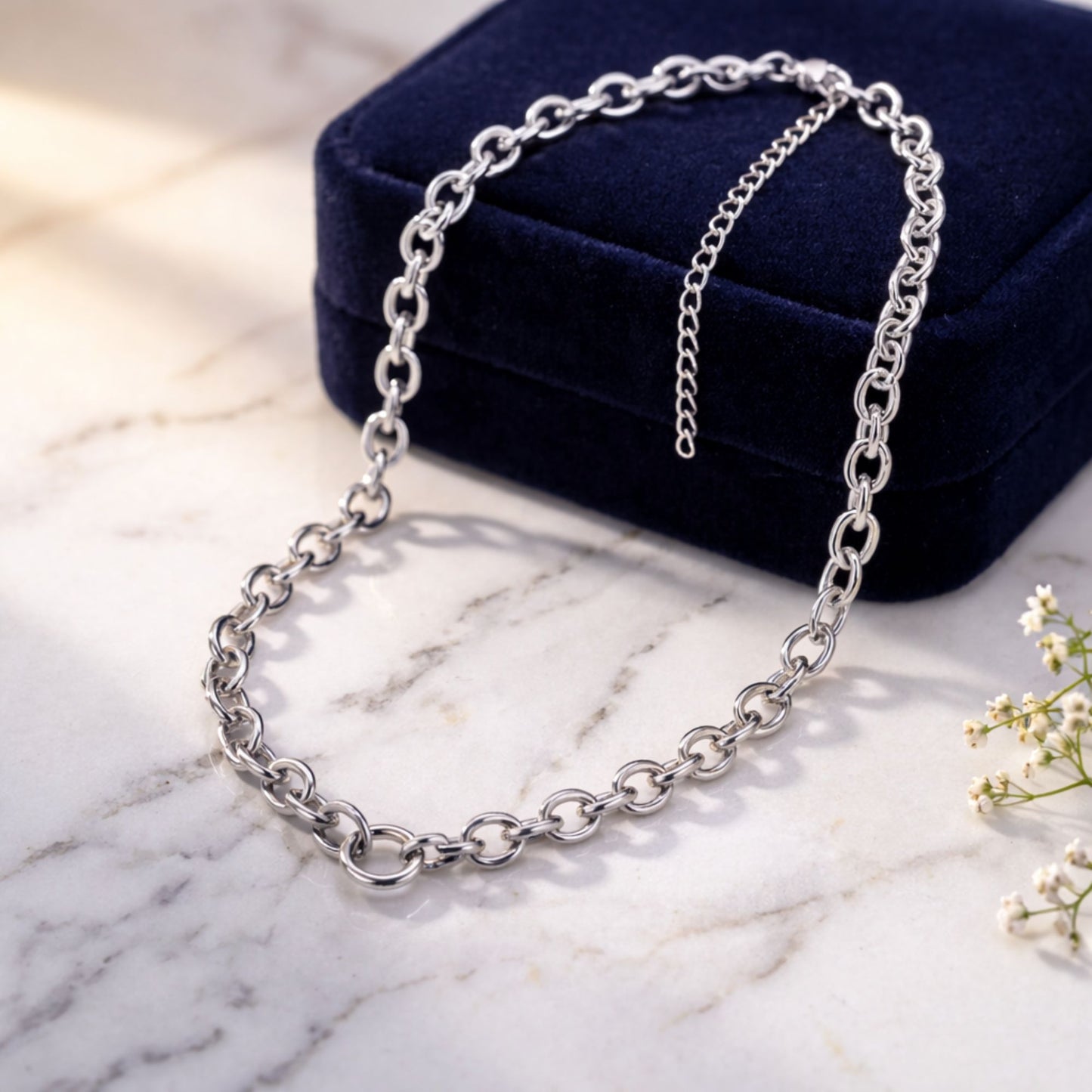 Carabiner Charm Necklace for Women O Link Chain Round Holder Stainless Steel by Ginger Lyne - 12mm/Silver