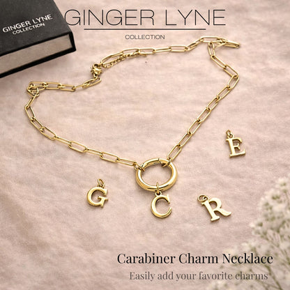 PaperclipLinkCircleCarabinerIntialLetterCharmHolderNecklaceforWomenStainlessSteel20"GingerLyne_Gold-6