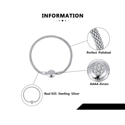 Snake Chain Charm Bracelet Sterling Silver Cz Love Clasp Ginger Lyne Collection - 17cm Mesh