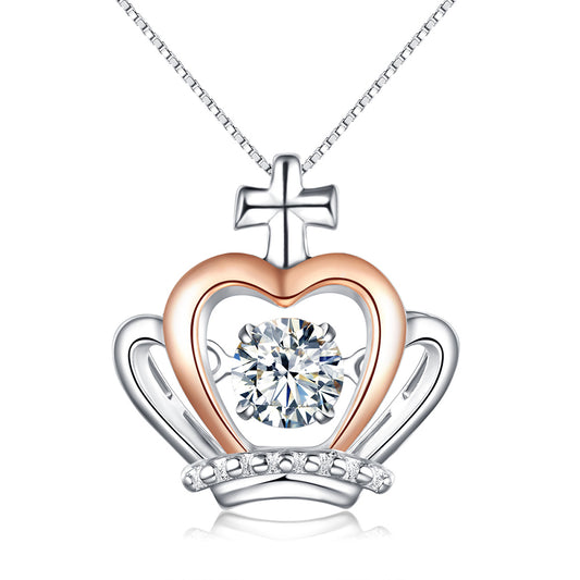 Crown Pendant Chain Necklace Cubic Zirconia Rose Gold over Silver Ginger Lyne Collection