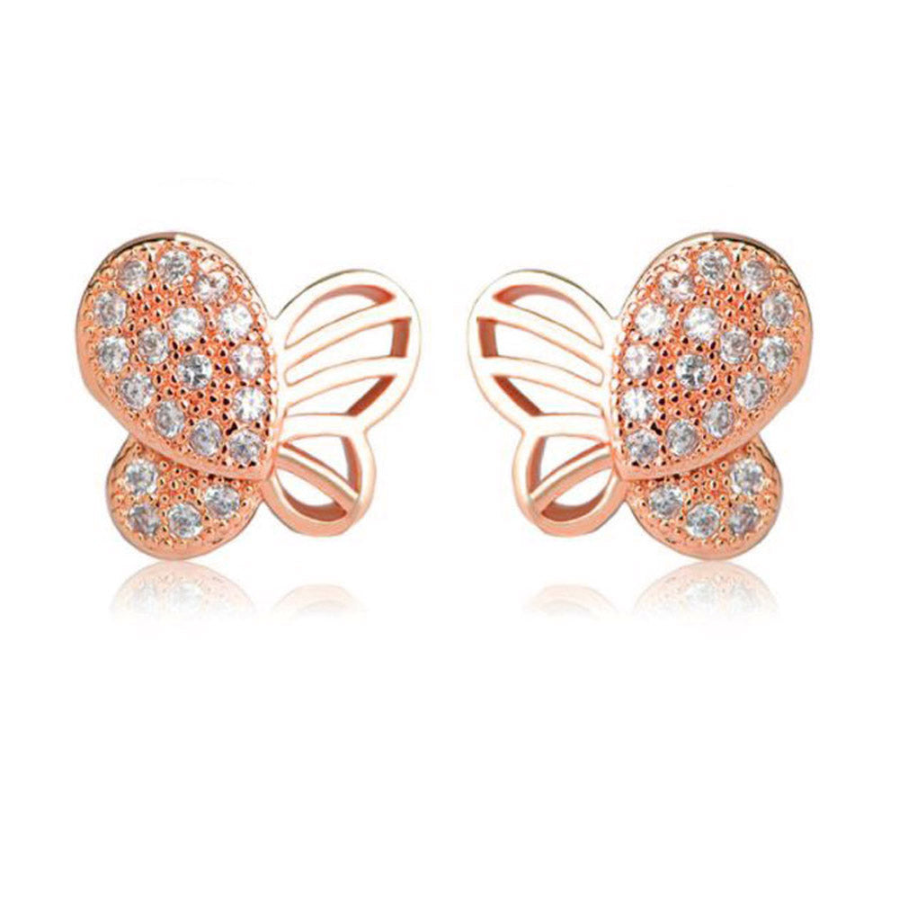 Butterfly Stud Earrings Gold Plated Cubic Zirconia for Girls and Women Ginger Lyne Collection - Gold