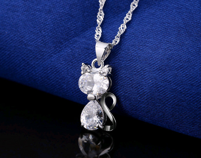 Kitten Cat Pendant Necklace for  Women Purple Cubic Zirconia Ginger Lyne Collection - clear