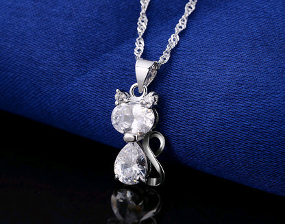 Kitten Cat Pendant Necklace for  Women Purple Cubic Zirconia Ginger Lyne Collection - clear