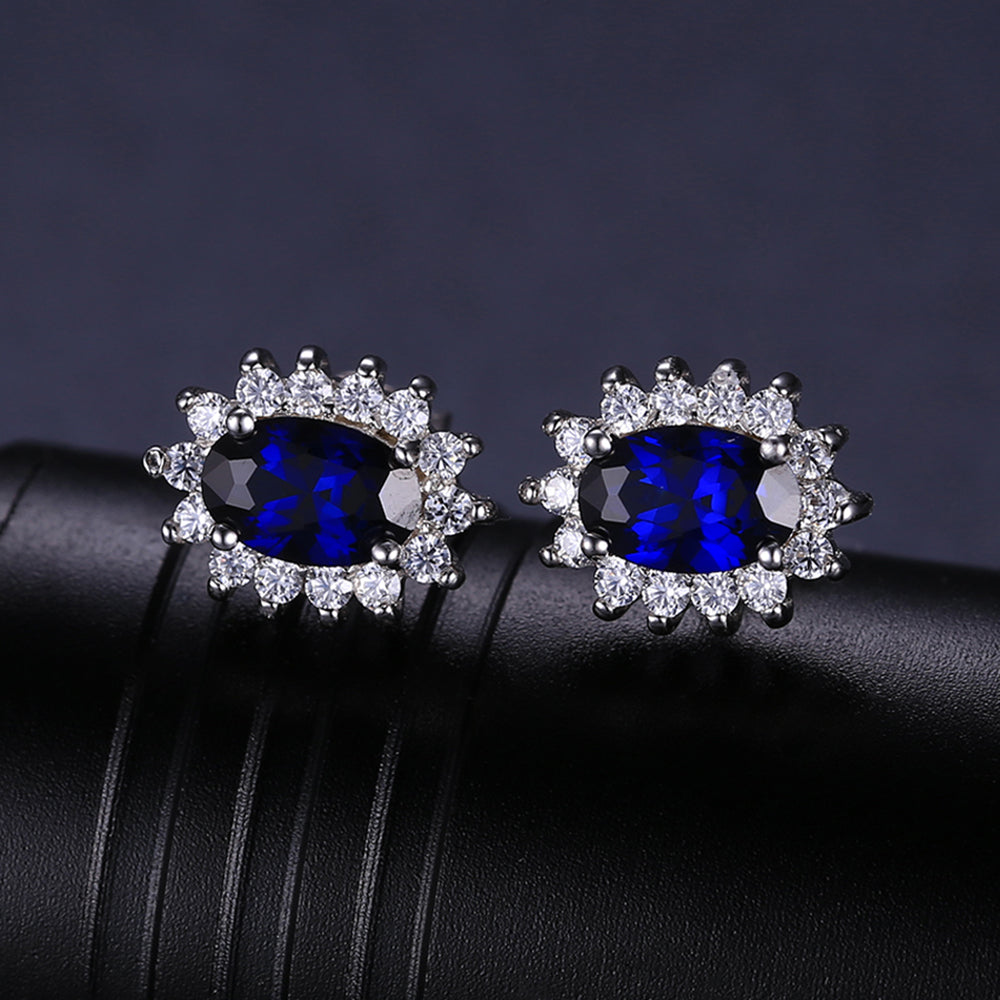 Kate Blue CZ Oval Stud Earrings for Women Sterling Silver Blue Cubic Zirconia Studs by Ginger Lyne - blue