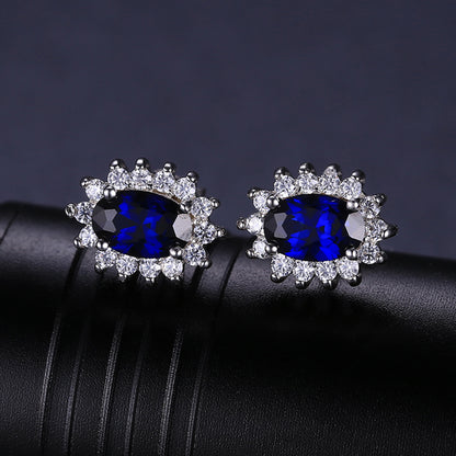 Kate Blue CZ Oval Stud Earrings for Women Sterling Silver Blue Cubic Zirconia Studs by Ginger Lyne - blue