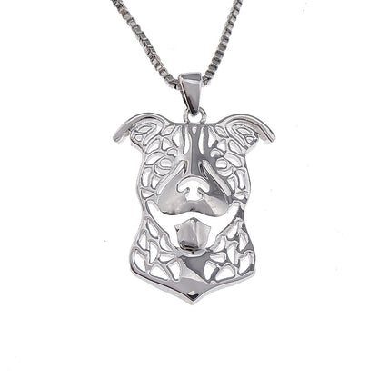 Pit Bull Terrier Dog Pendant Necklace Sterling Silver Women Ginger Lyne Collection - Ears Down Necklace