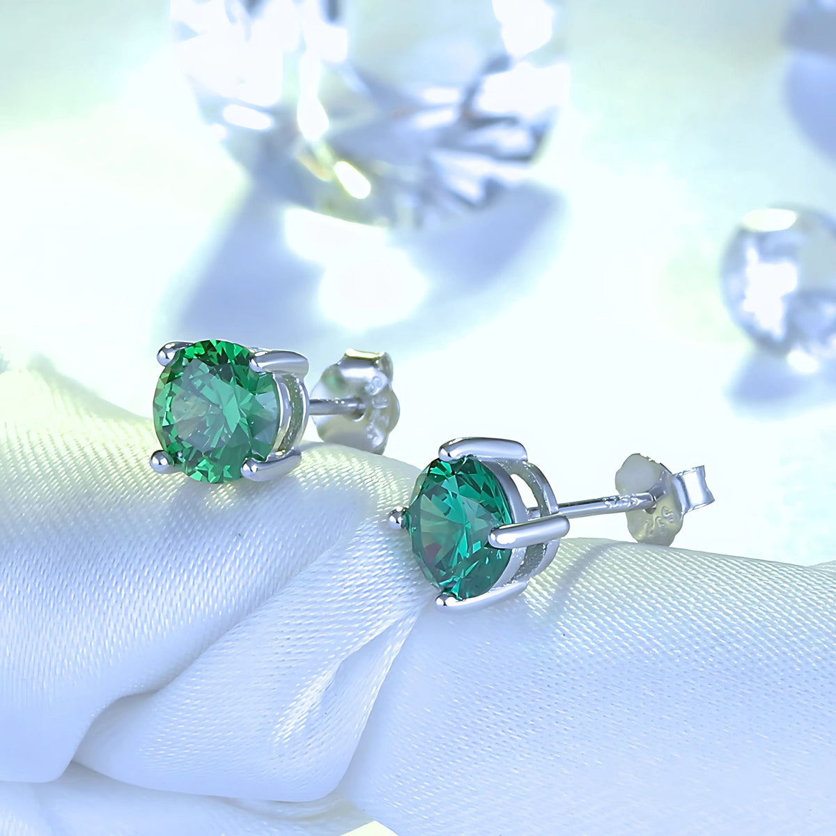 May Birthstone Stud Earrings for Women Green Cubic Zirconia 6mm Sterling Silver Studs by Ginger Lyne - May