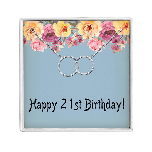 21st Birthday Greeting Card Silver Linked Circles Necklace Womens Ginger Lyne Collection