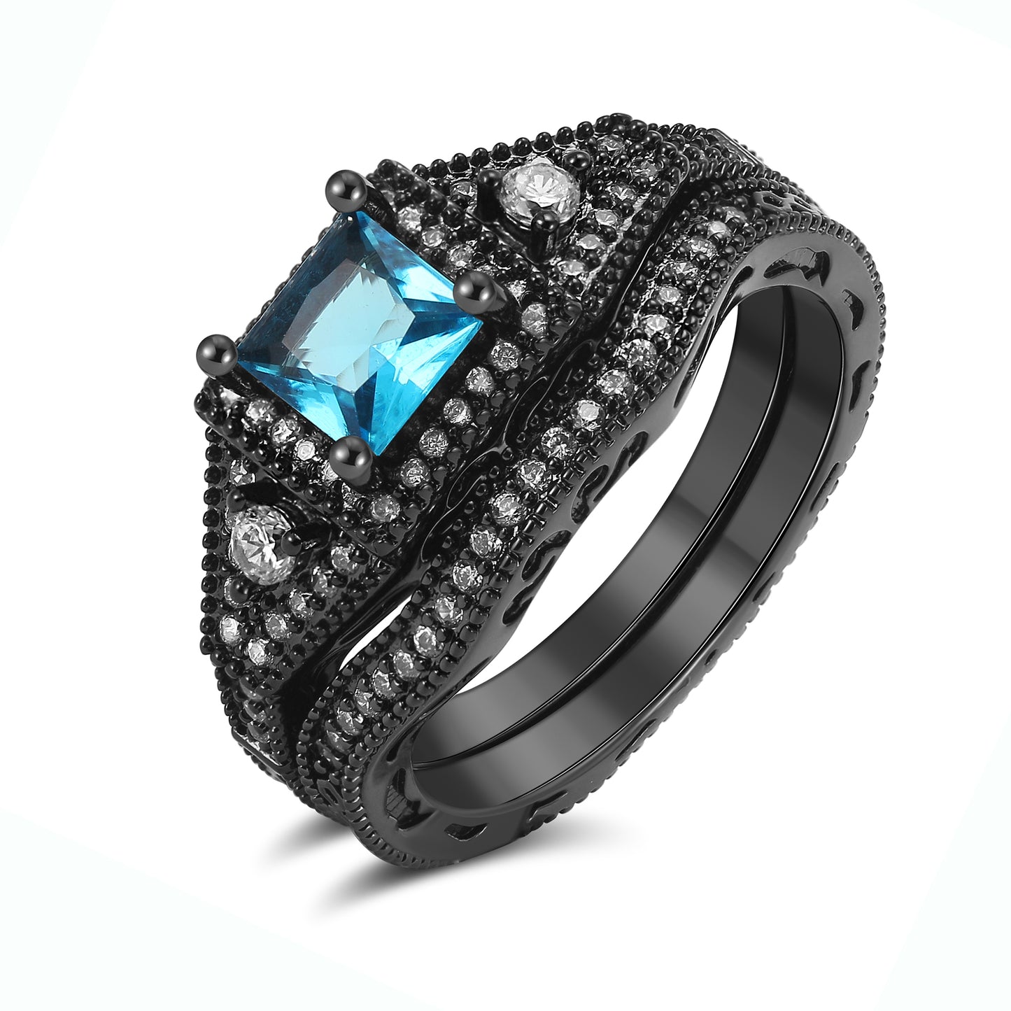 Danielle Bridal Set Cz Blue Wedding Engagement Ring Women Ginger Lyne Collection - Blue,7