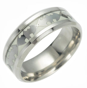 Glow in the Dark Bats Steel Wedding Band Ring Men Women Ginger Lyne Collection - Silver/Inlay,8