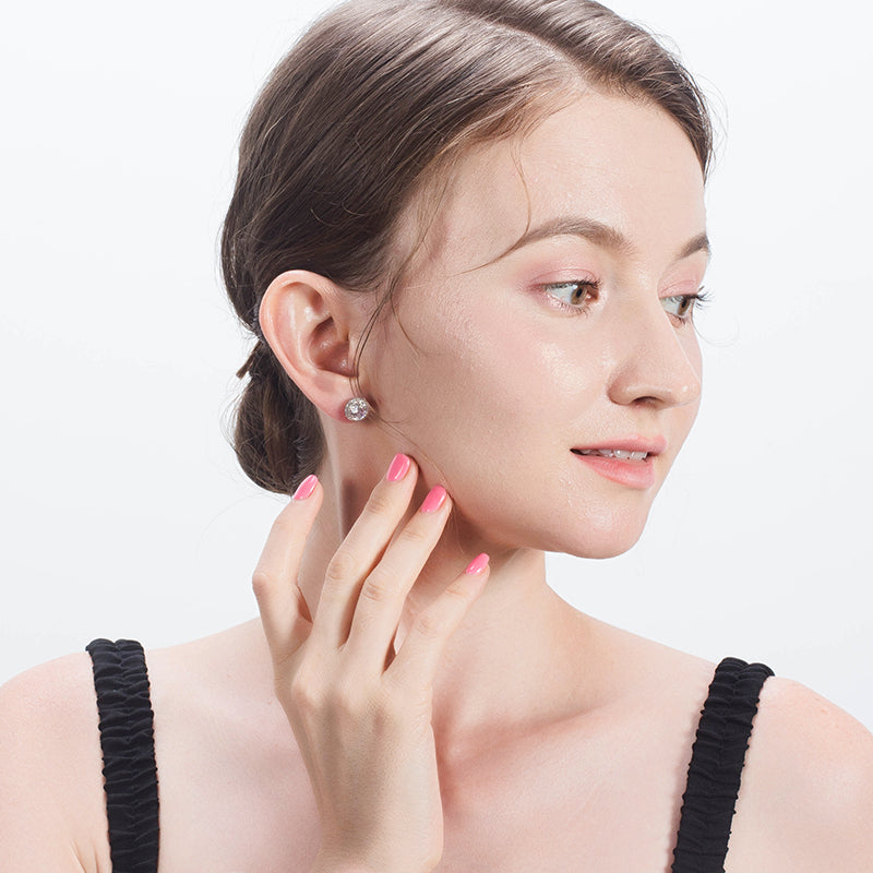 Crown Stud Earrings 8mm Round Cz Sterling Silver Womens by Ginger Lyne Collection - Yellow Gold