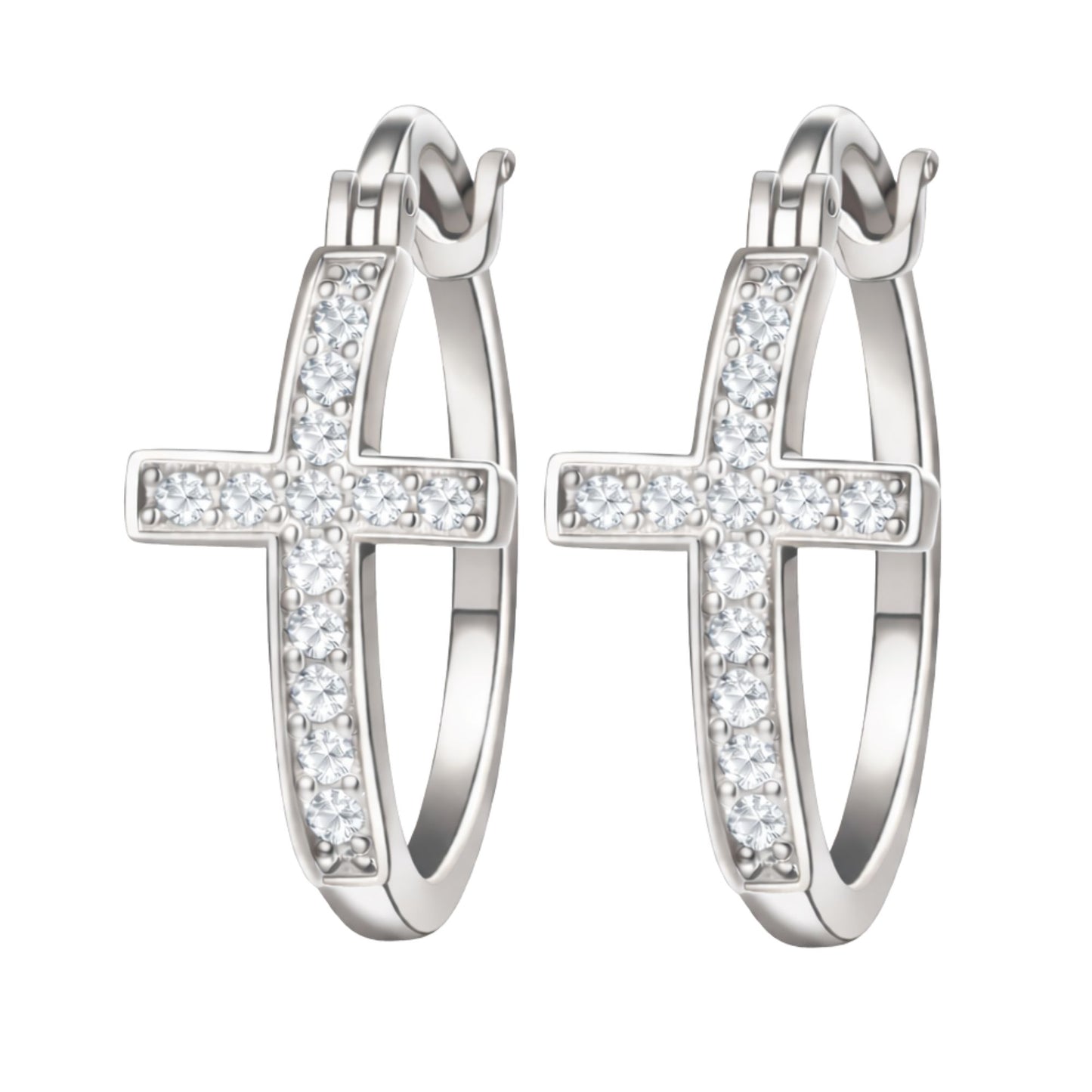 CrossHoopEarringsforWomenCubicZirconiaGingerLyneCollection_SilverTone-30mm-1