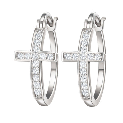 CrossHoopEarringsforWomenCubicZirconiaGingerLyneCollection_SilverTone-30mm-1