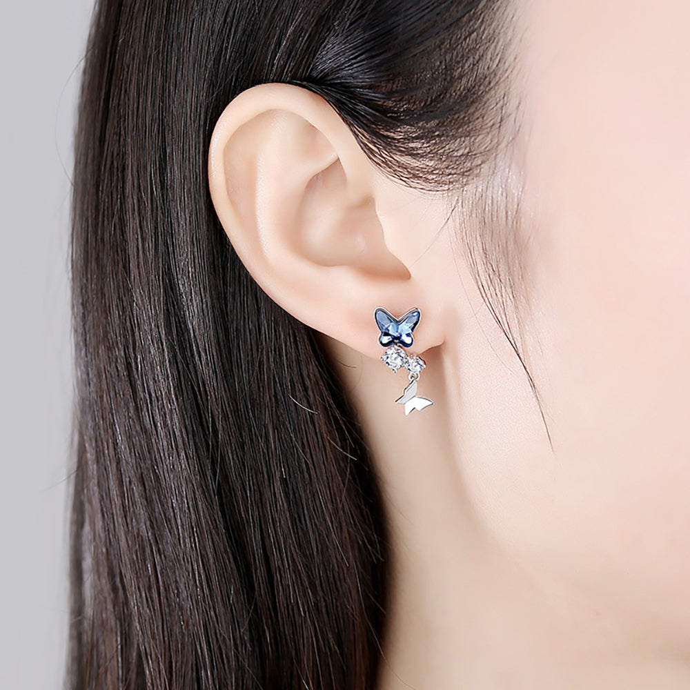 Butterfly Drop Earrings for Women Blue Crystal Sterling Silver Ginger Lyne Collection