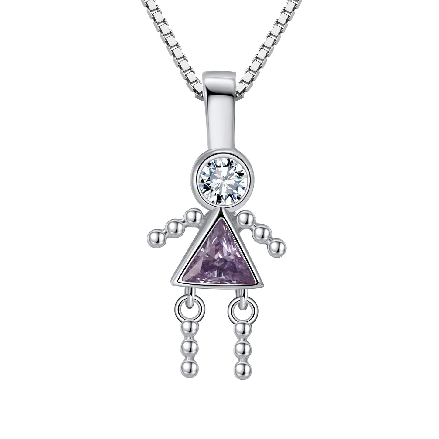 Birthstone Pendant Necklace for Girl Mom or Grandma by Ginger Lyne Sterling Silver CZ Family Birthday Charm - Girl February