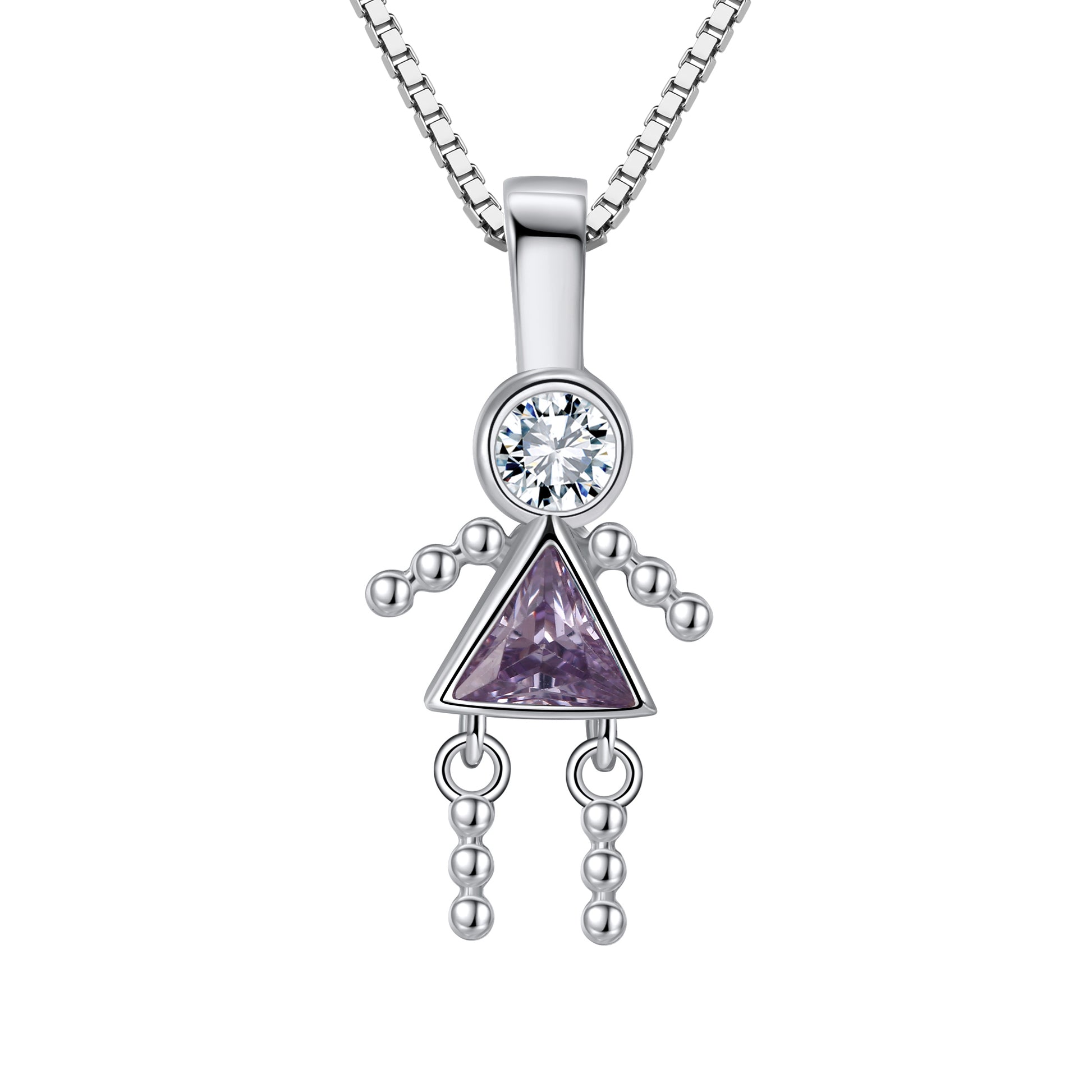 Birthstone Pendant Necklace for Girl Mom or Grandma by Ginger Lyne Sterling Silver CZ Family Birthday Charm - Girl February