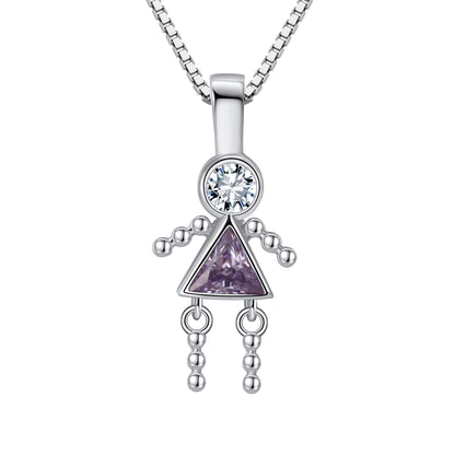 Birthstone Pendant Necklace for Girl Mom or Grandma by Ginger Lyne Sterling Silver CZ Family Birthday Charm - Girl February