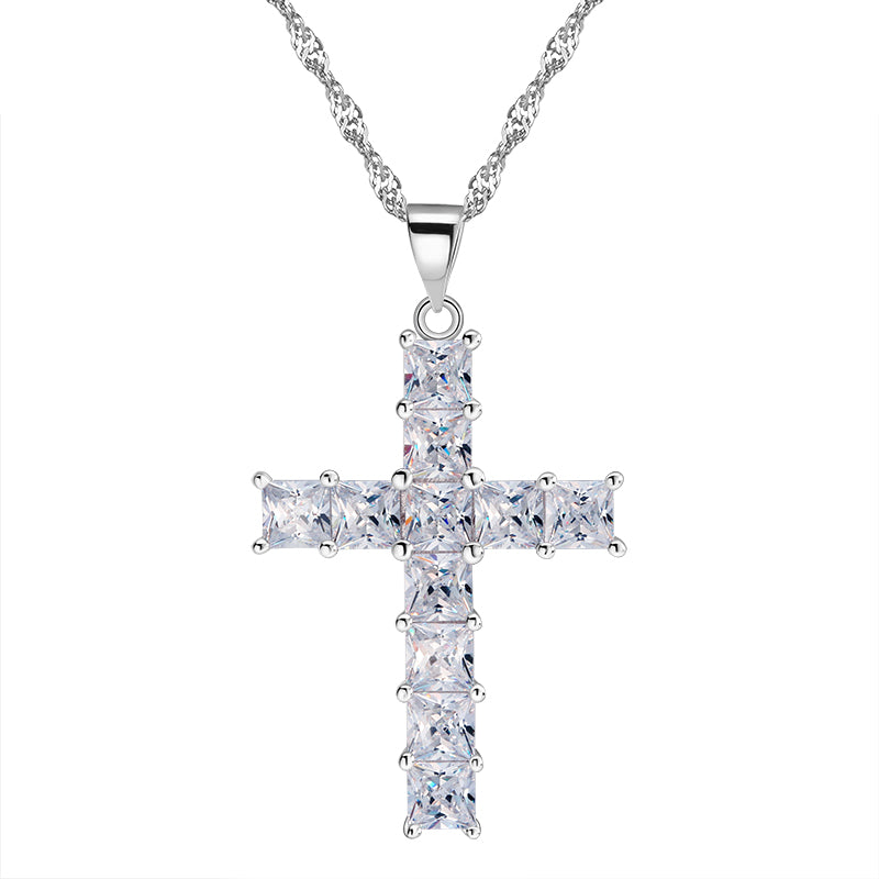 Religious Cross Pendant Necklace Princess Cut CZ Womens Ginger Lyne Collection
