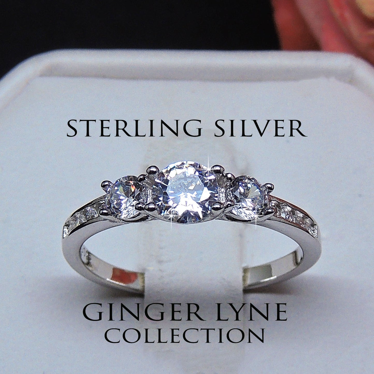 Anastasia Engagement Ring Sterling Silver 3 Stone Wedding Ginger Lyne Collection