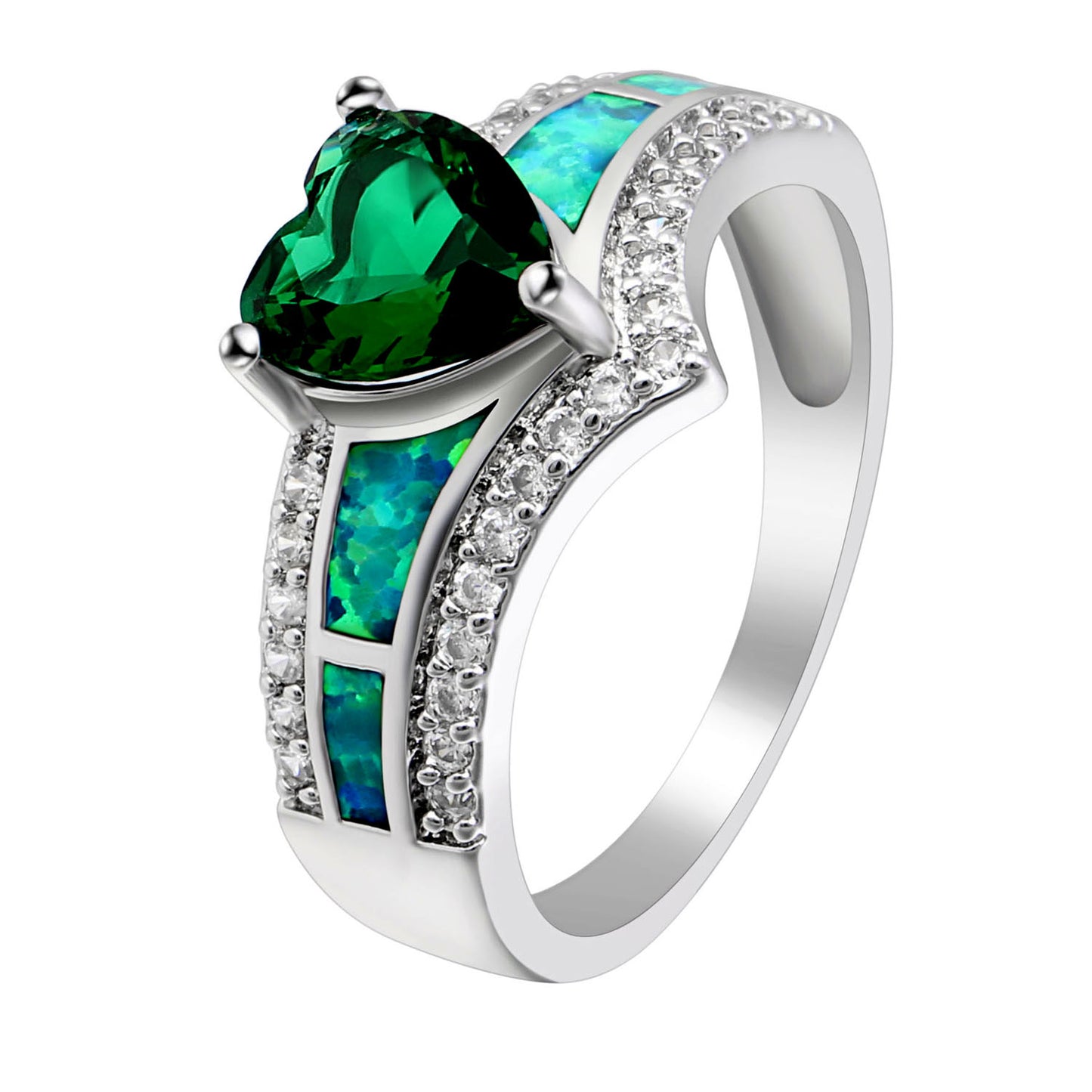 Majestic Heart Cz Promise Ring Created Fire Opal Girl Women Ginger Lyne Collection - Green,10