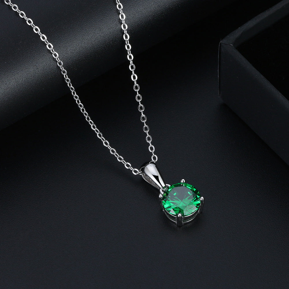 Solitaire Birthstone Necklace for Women Cz Sterling Silver Ginger Lyne Collection - May-Emerald Green