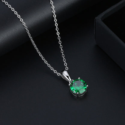 Solitaire Birthstone Necklace for Women Cz Sterling Silver Ginger Lyne Collection - May-Emerald Green