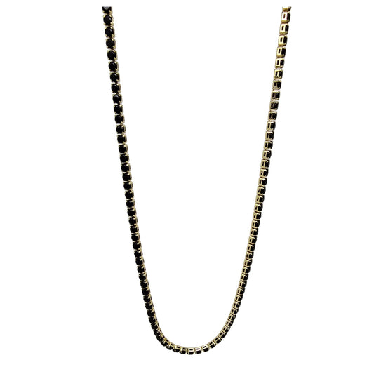 BlackTennisNecklaceforWomen3mmCubicZirconiaAdjustable17"Length14KtGoldPlatedStainlessSteelbyGingerLyne_Black-GoldTone-1
