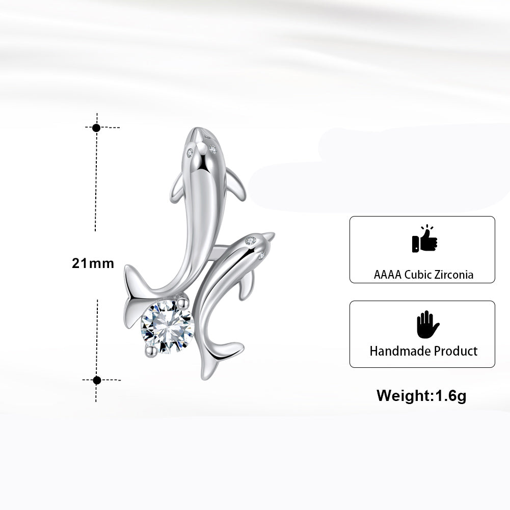Dolphins Pendant Necklace for Women by Ginger Lyne White Gold Plated Brass with Cubic Zirconia - White Gold Plated