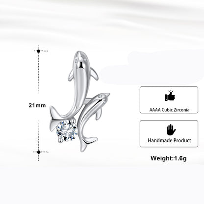 Dolphins Pendant Necklace for Women by Ginger Lyne White Gold Plated Brass with Cubic Zirconia - White Gold Plated