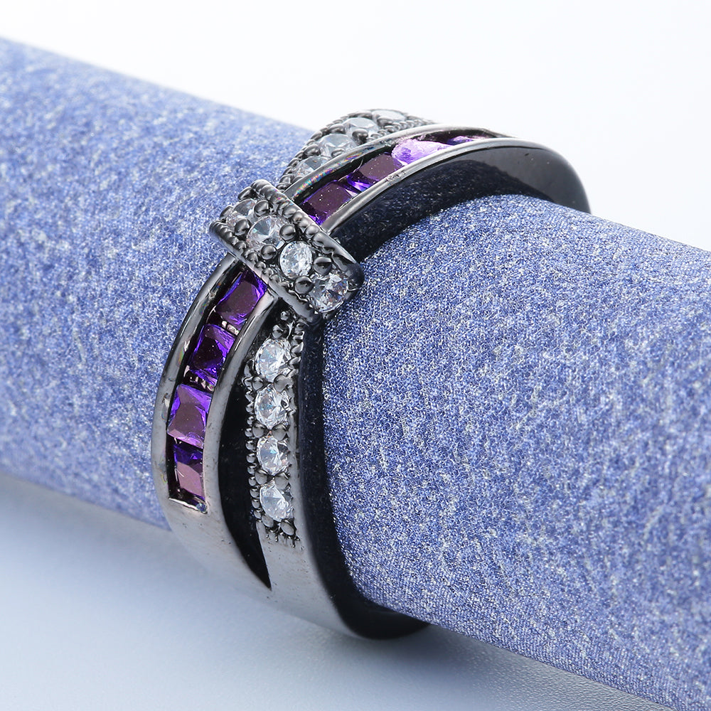 VerandaWeddingBandRingCrossKnotCzBlackPlatedWomenGingerLyneCollection_Black/Purple-4