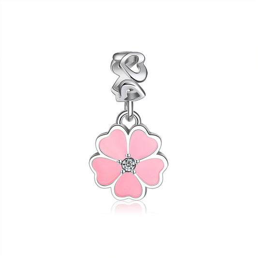 Flower Charm European Bead CZ Sterling Silver Pink Ginger Lyne Collection