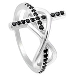 Load image into Gallery viewer, Cross Infinity Religion Ring Sterling Silver Black Cz Women Ginger Lyne Collection - 8
