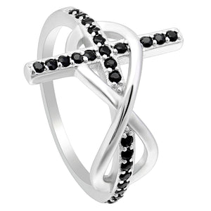 Cross Infinity Religion Ring Sterling Silver Black Cz Women Ginger Lyne Collection - 8