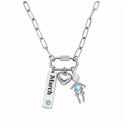 CarabinerFamilyBirthstoneNecklaceforMomorGrandmabyGingerLyneStainlessSteelCZBirthdayCharms_Female-March-Silver-1