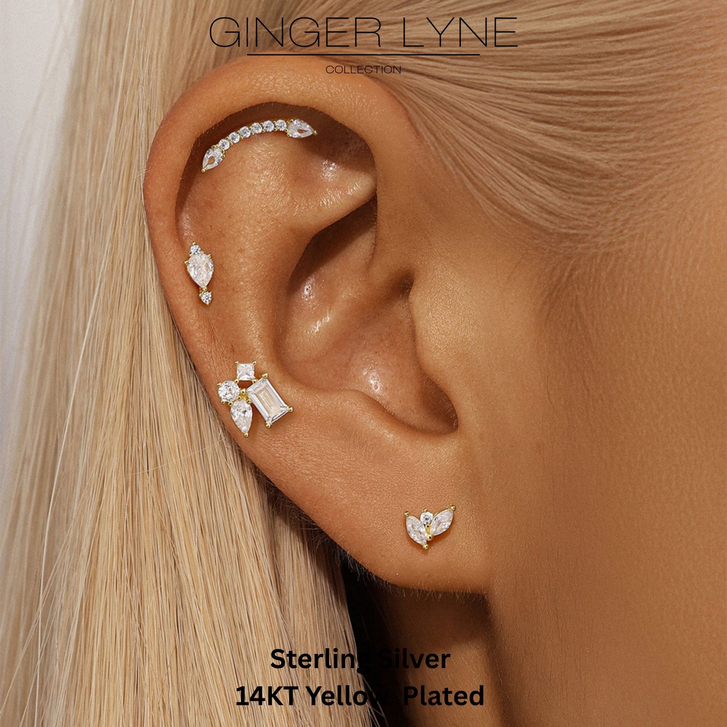 Multi-cutCZFlatBackEarringsforCartilageHelixTragus5mm18GaugeSterlingSilver1pairbyGingerLyne_Gold-3