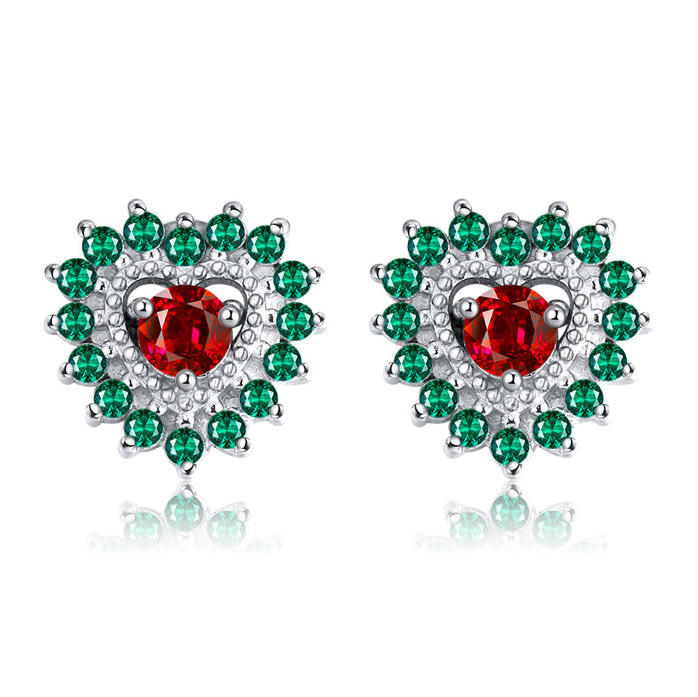Heart Shape Stud Earrings for Women Red Green Cz Ginger Lyne Collection - Red