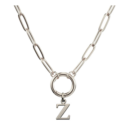 PaperclipLinkCircleCarabinerIntialLetterCharmHolderNecklaceforWomenStainlessSteel20"GingerLyne_Silver-Z-1