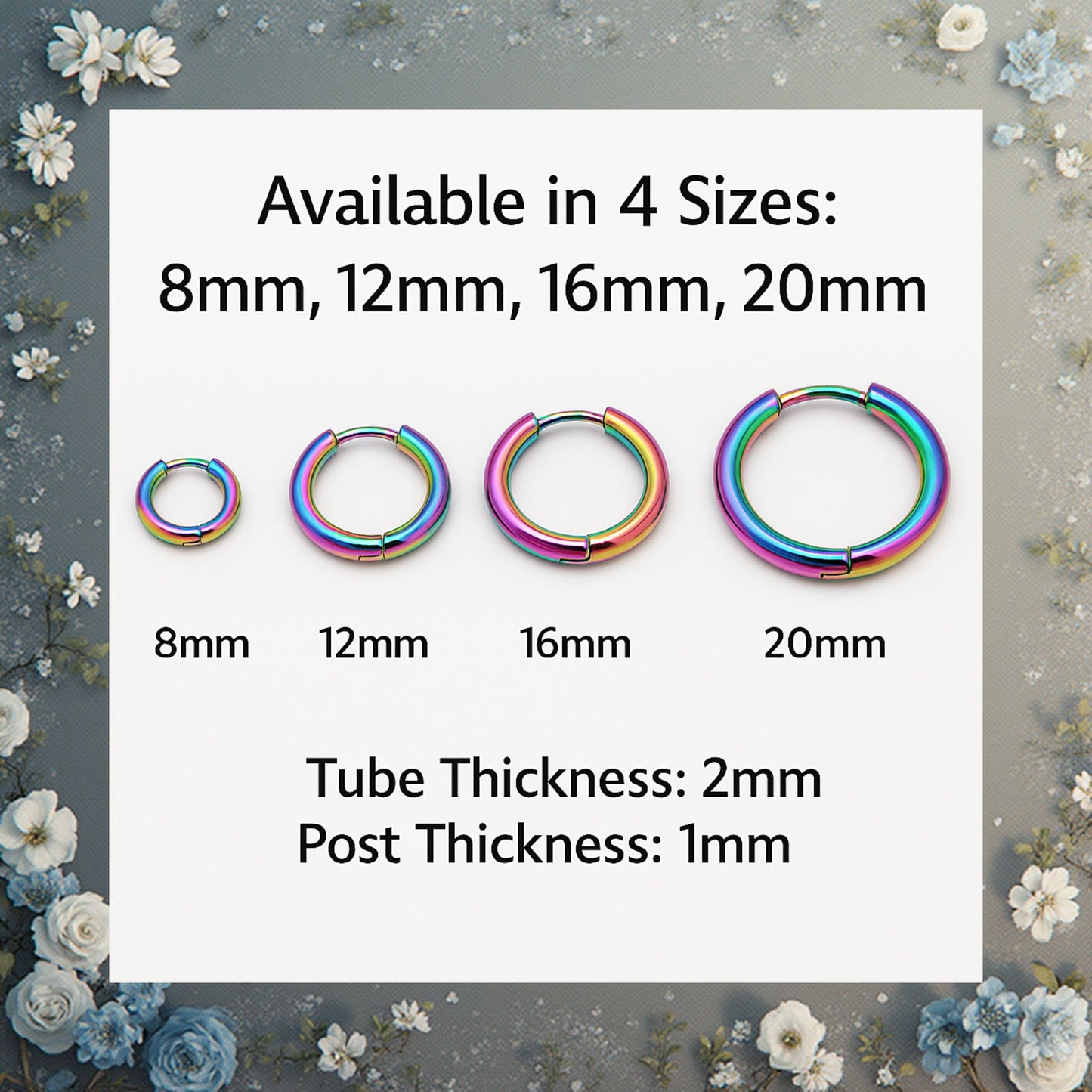 Stainless Steel Hoop Earrings by Ginger Lyne Huggie Style for Lobe Cartilage Piercing Body Jewelry - Rainbow-20mm