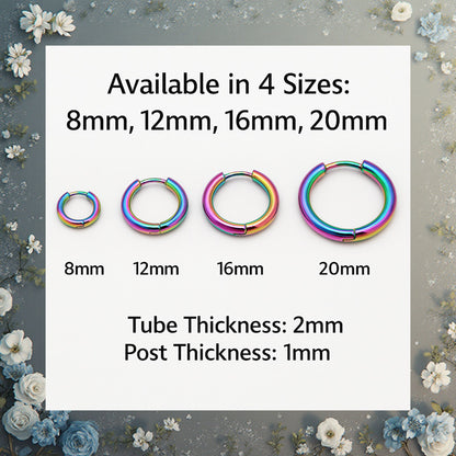 Stainless Steel Hoop Earrings by Ginger Lyne Huggie Style for Lobe Cartilage Piercing Body Jewelry - Rainbow-20mm
