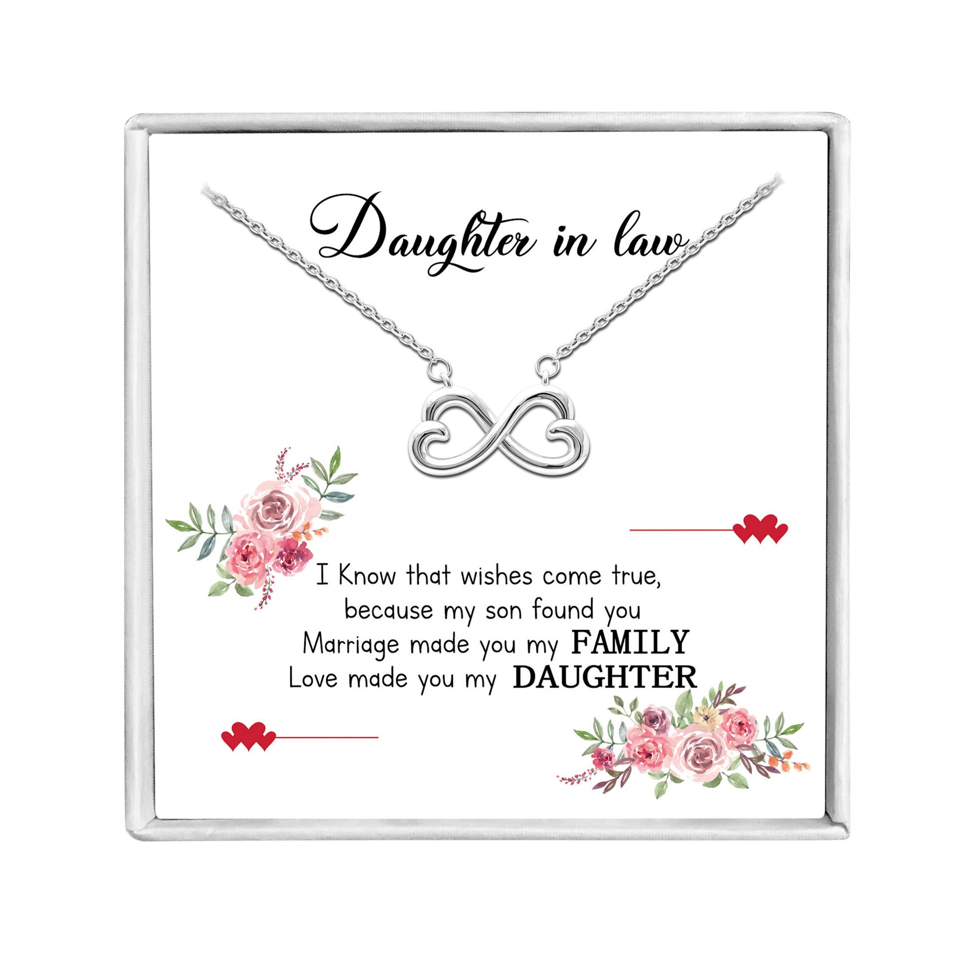 Daughter In Law Greeting Card Sterling Silver Infinity Hearts Necklace in Gift Box Ginger Lyne Collection - GC-1696