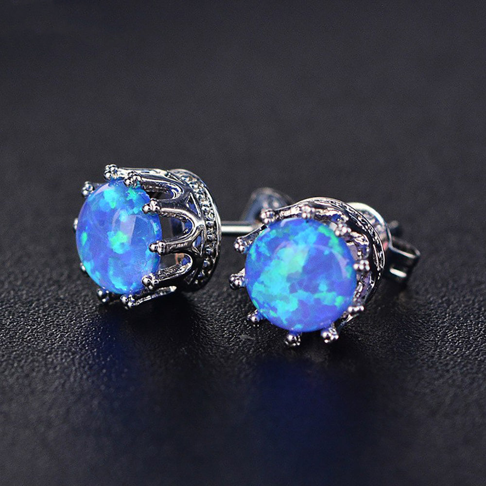 Crown Stud Earrings for Women Sterling Silver Blue Fire Opal Ginger Lyne Collection