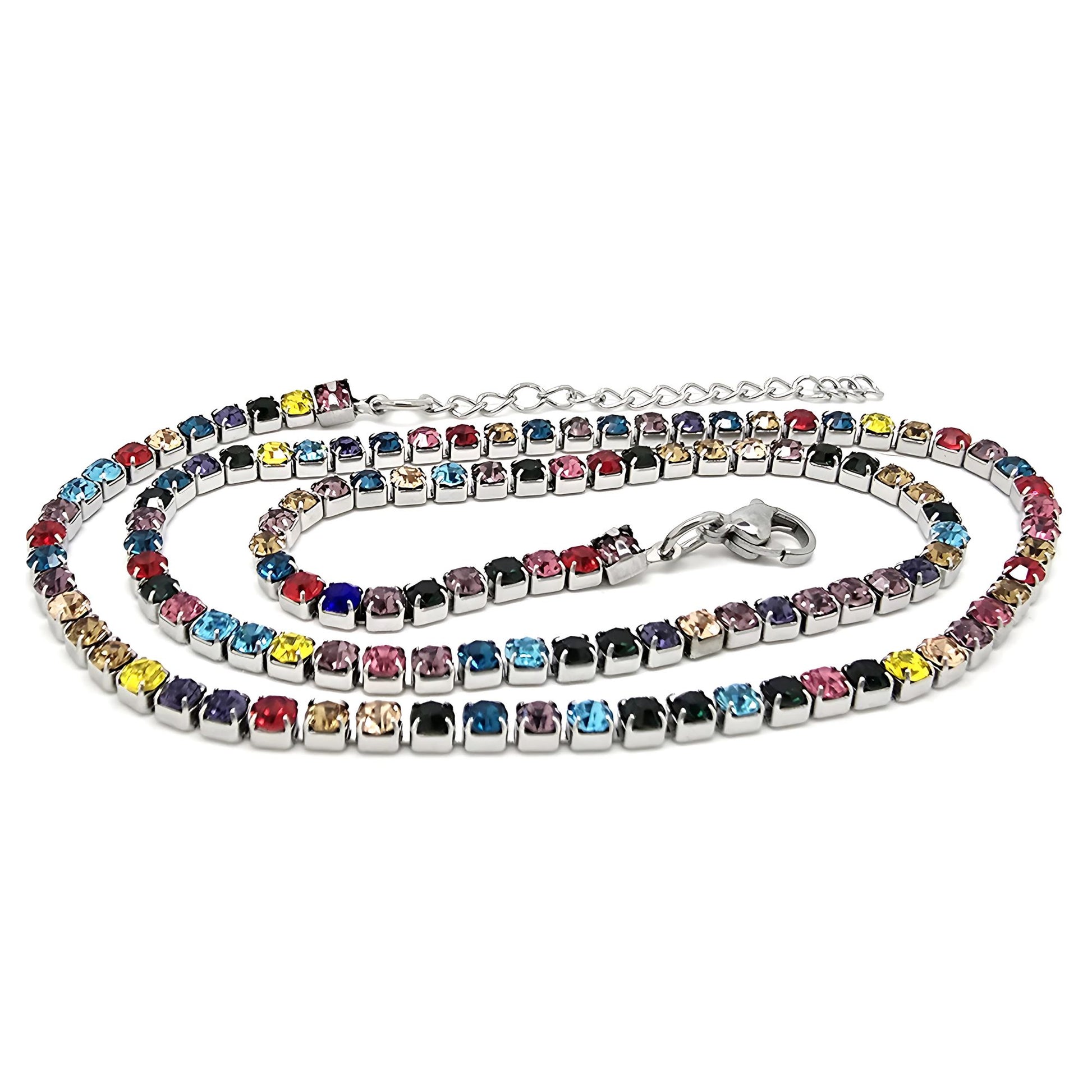 ColorfulTennisNecklaceforWomen3mmCubicZirconia18:-20"AdjustableLengthStainlessSteelbyGingerLyne_Multicolored-2