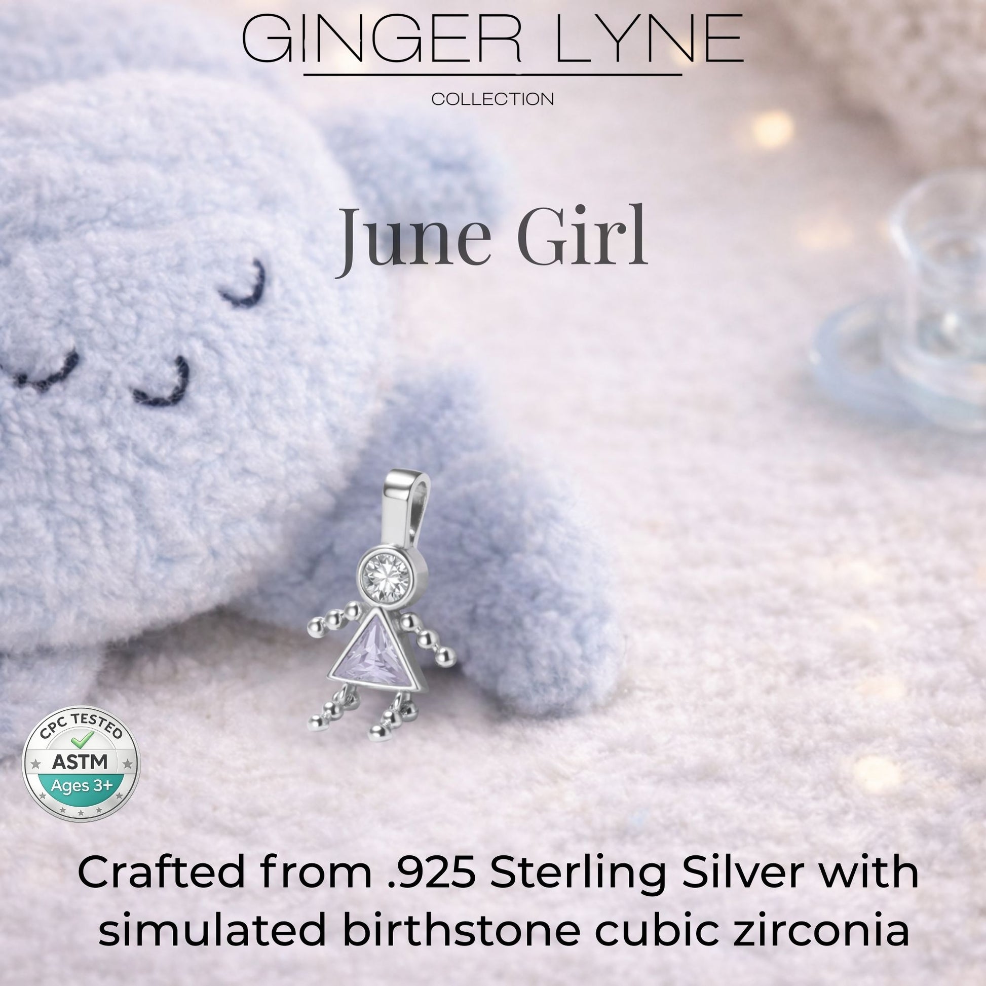 Baby Girl Birthstone Charm Children Pendants for Mom or Grandma Necklace by Ginger Lyne CZ Sterling Silver - Girl June