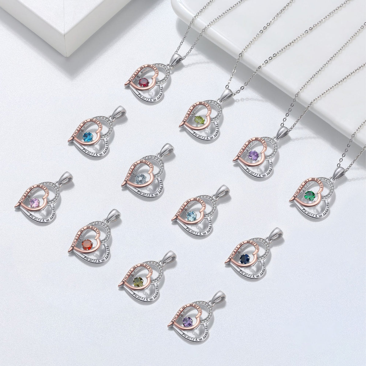 Birthstone Mom Necklace for Mother by Ginger Lyne Sterling Silver Swinging CZ - January