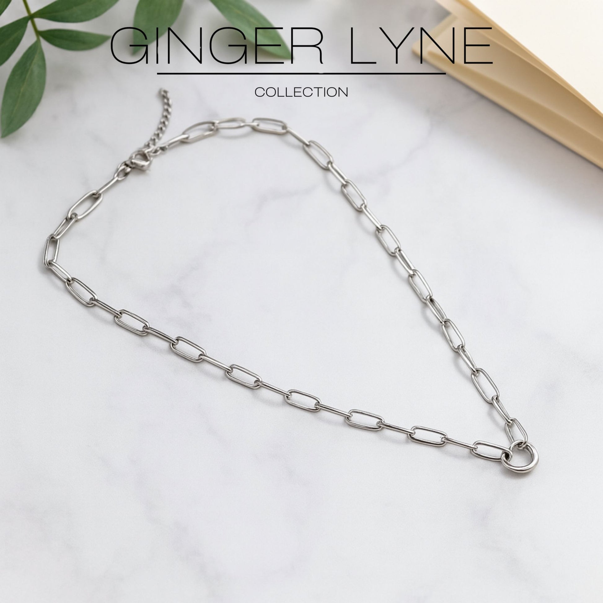PaperclipLinkCircleCharmHolderNecklaceforWomenStainlessSteel18"-20"GingerLyneCollection_Gold-7