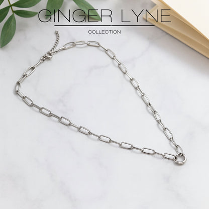 PaperclipLinkCircleCharmHolderNecklaceforWomenStainlessSteel18"-20"GingerLyneCollection_Gold-7