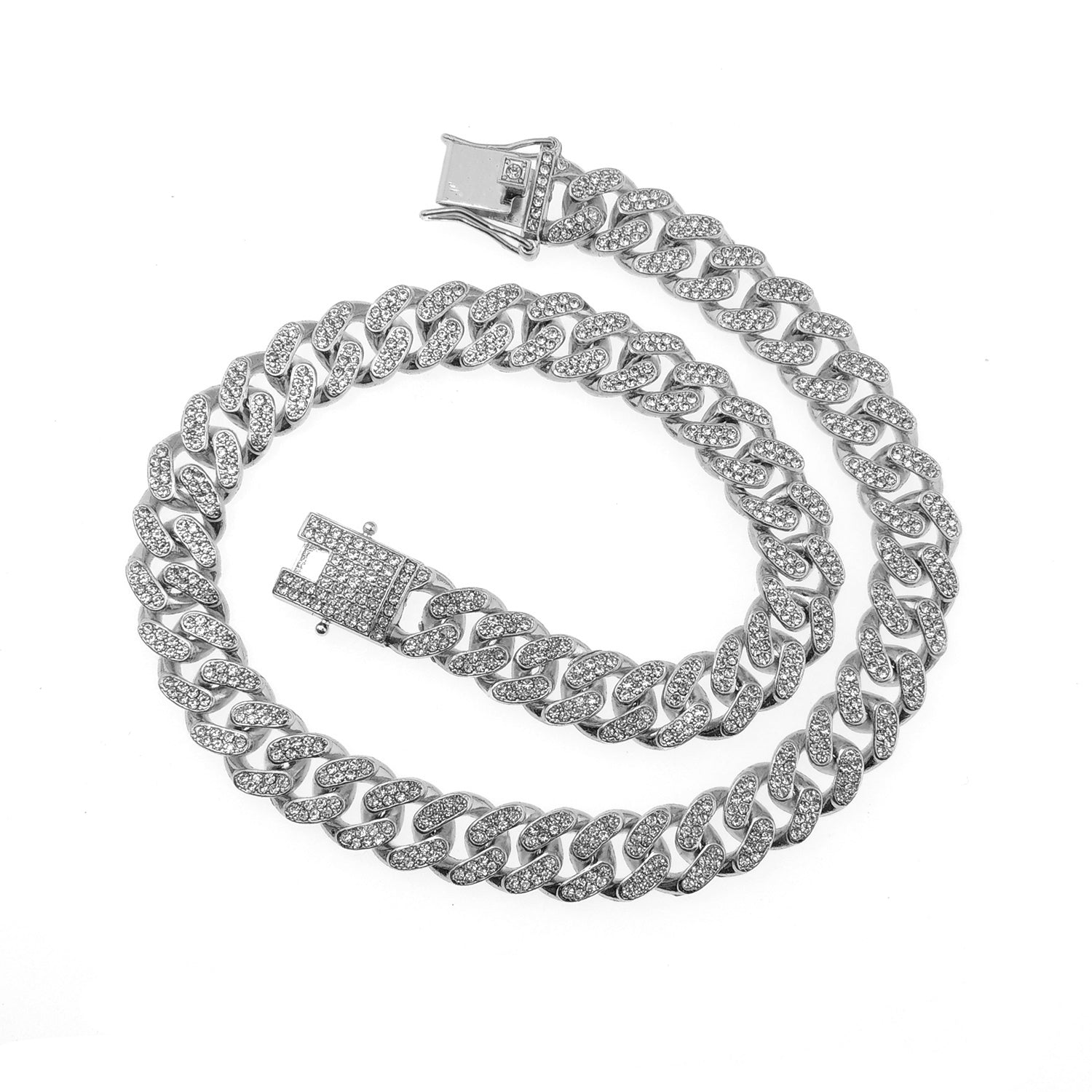 Gold Cuban Link Chain Necklace Iced Out Hip Hop Men Women Ginger Lyne Collection - 18 Inch Silver
