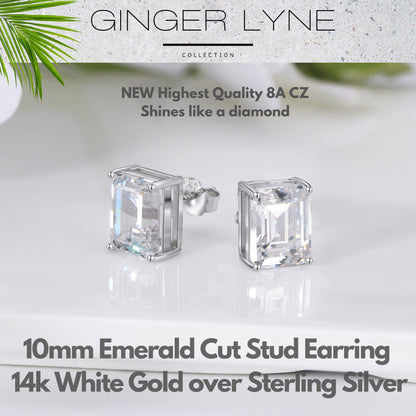 Emerald Cut Stud Earrings for Women 7.5 Ct Sterling Silver Studs for her Ginger Lyne Collection