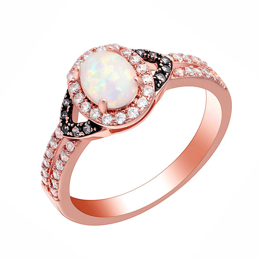 Chocolate Rose Gold Plated White Fire Opal Engagement Ring Women Ginger Lyne Collection