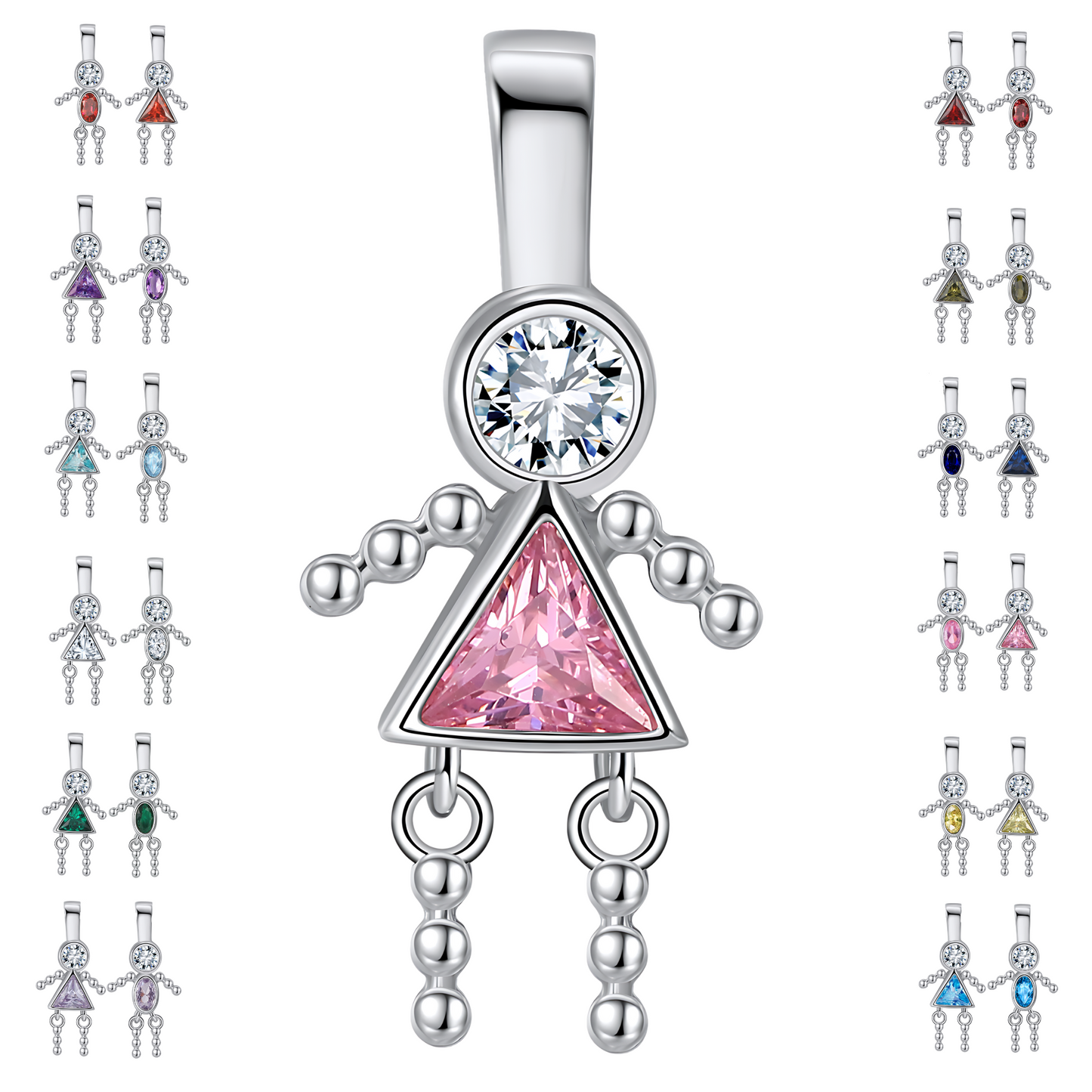 Baby Birthstone Pendant Charm by Ginger Lyne, Girl October Pink Cubic Zirconia Sterling Silver - Girl October